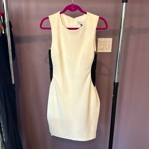 Off white cocktail dress with mesh side detail
